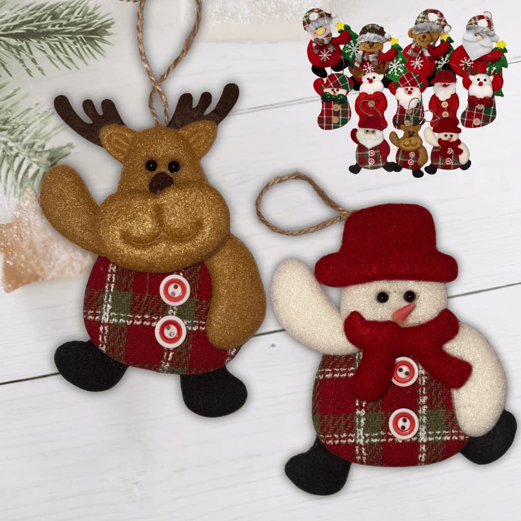 Enfeite de Natal Pendente Felcro Pendurável Árvore Decoração Papai Noel Boneco Neve Pelúcia