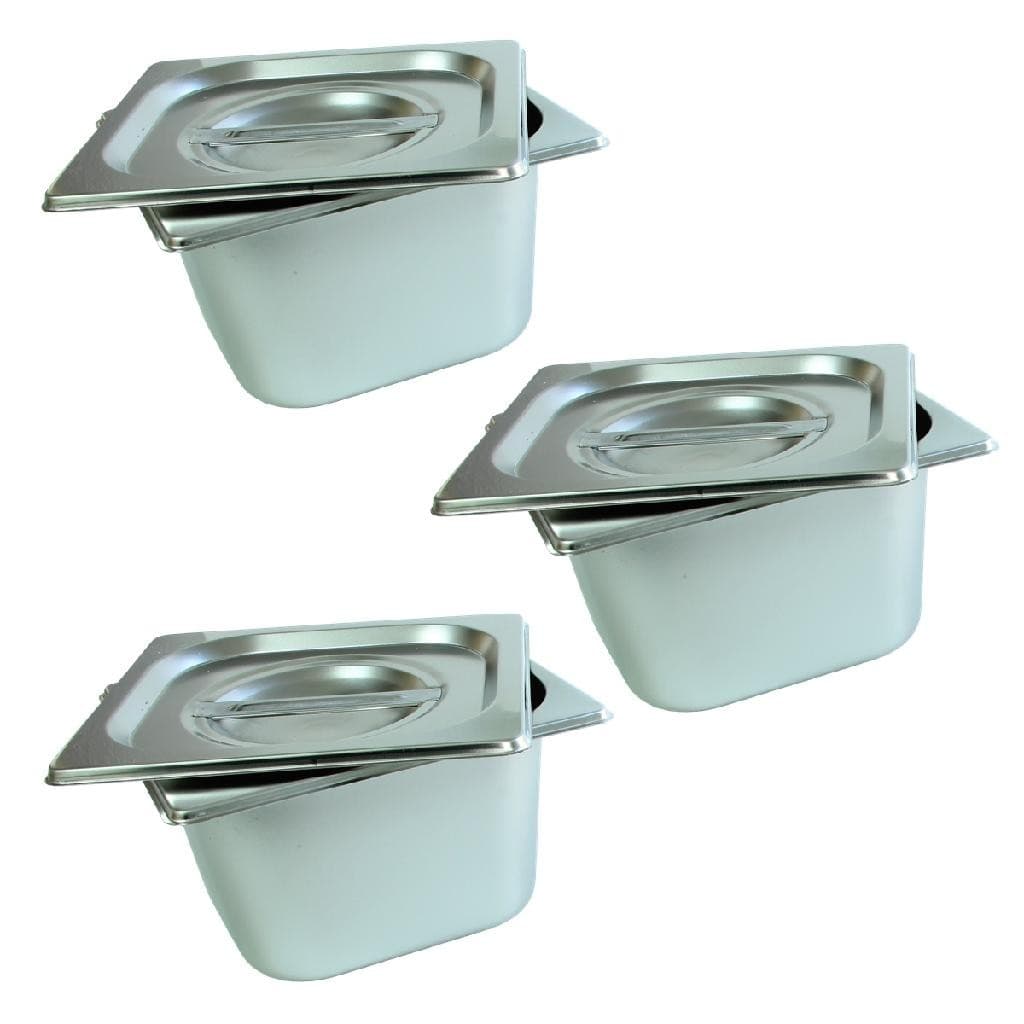 3 Cuba Gastronomica Inox Com Tampa 1/6x100 Gn Buffet Cozinha