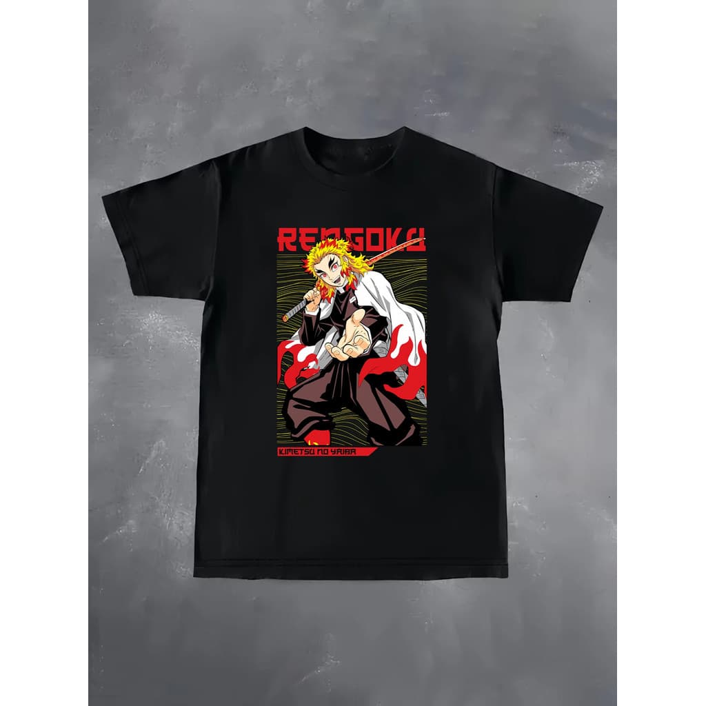 Camiseta Casual Masculina 100% Algodão Com Estampa Temática De Fogo "Demon Slayer" E "Purgatory"