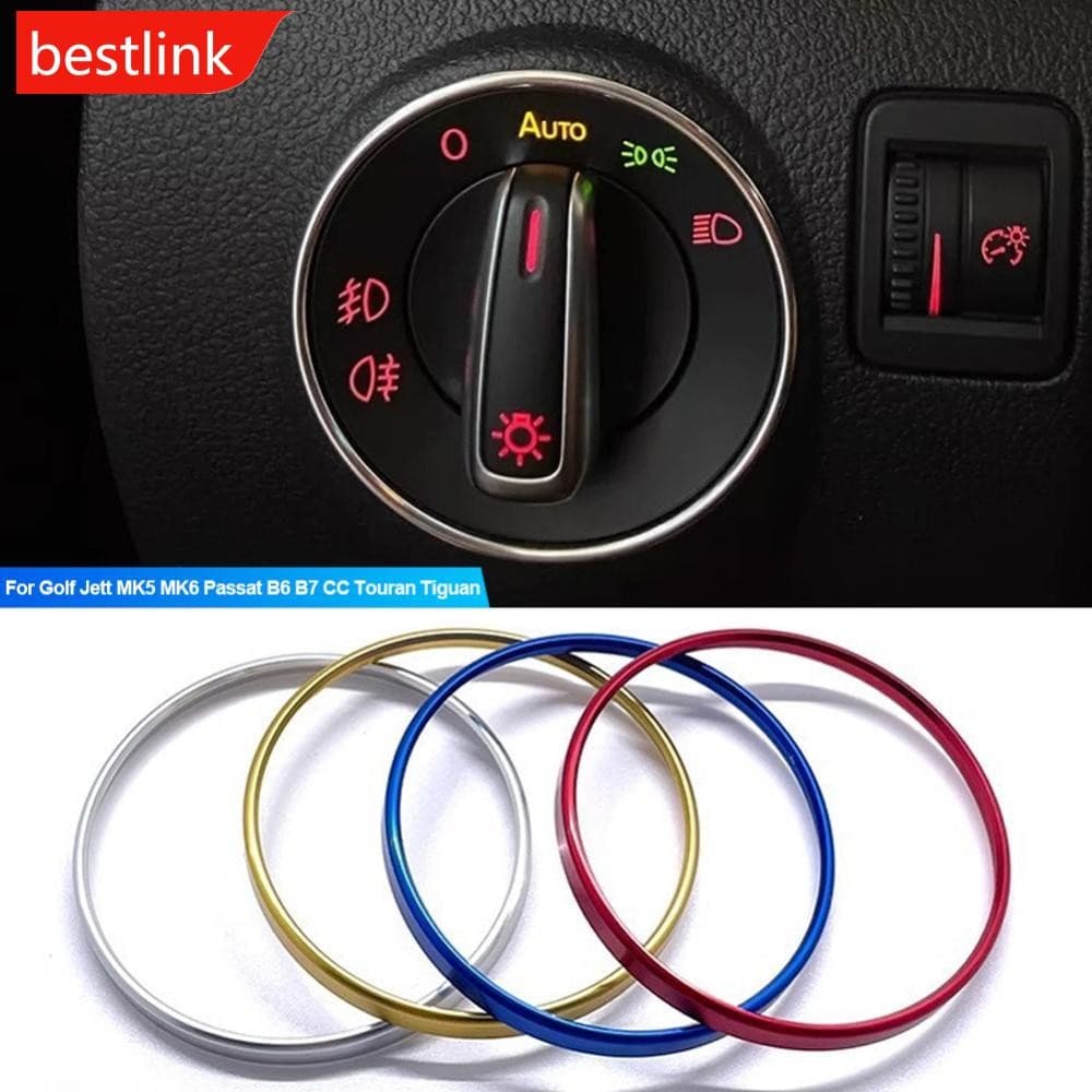 BESTLINK Interruptor Do Farol Carro Quadro Decorativo Liga De Alumínio Guarnição Anel Adesivo Para Golf Jett MK5 MK6 Pas