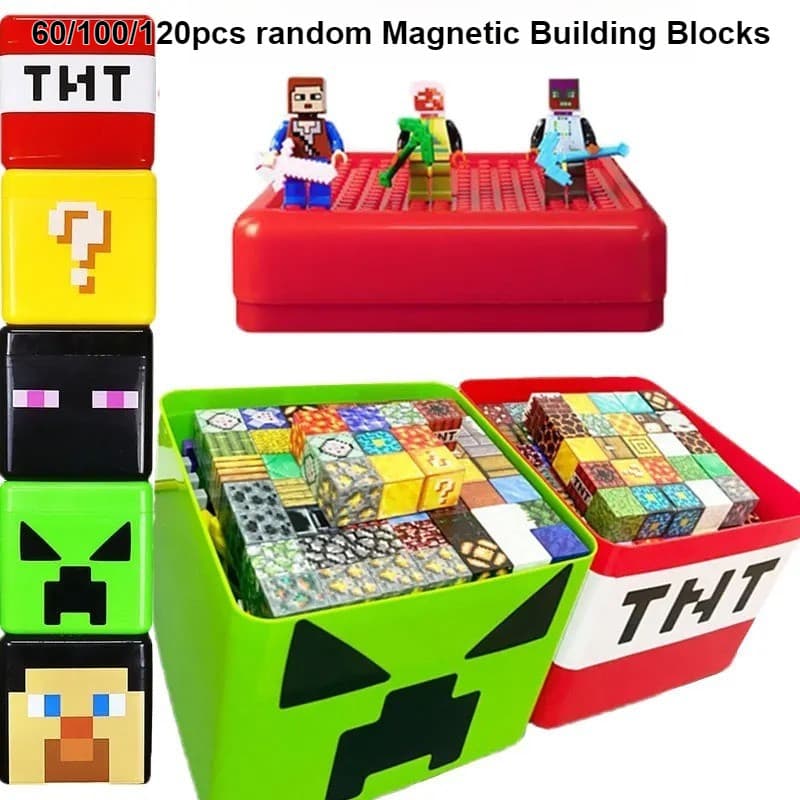 60/120 Pçs Blocos De Construção Magnéticos TNT Caixa Armazenamento Lanche Brinquedo Bloco Balde Organizador Plástico Rec