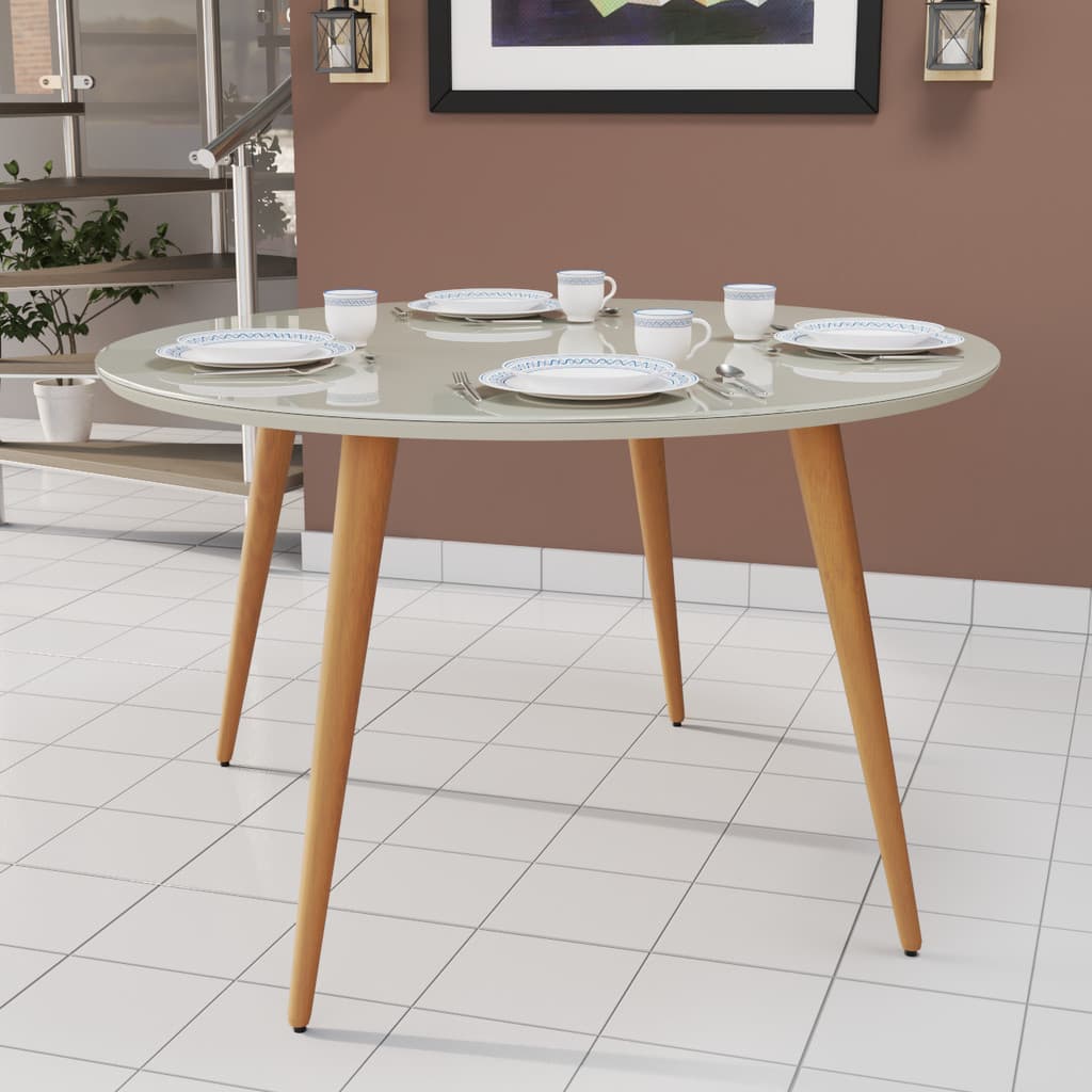 Mesa de Jantar Redonda Compacta 4 Lugares Pés Palito E Tampo de Vidro