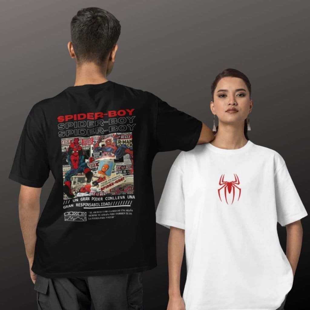 Kit de 2 Camisetas Casal Combinando Homem-Aranha Spider 100% Algodão