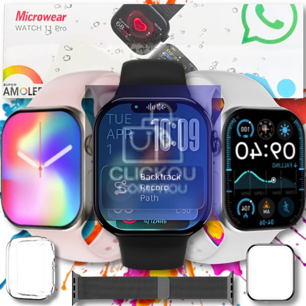 Smartwatch W11 Pro Série 11 Tela Super AMOLED 2.08” 1GB RAM GPS Chamada Bluetooth Resistência à Água