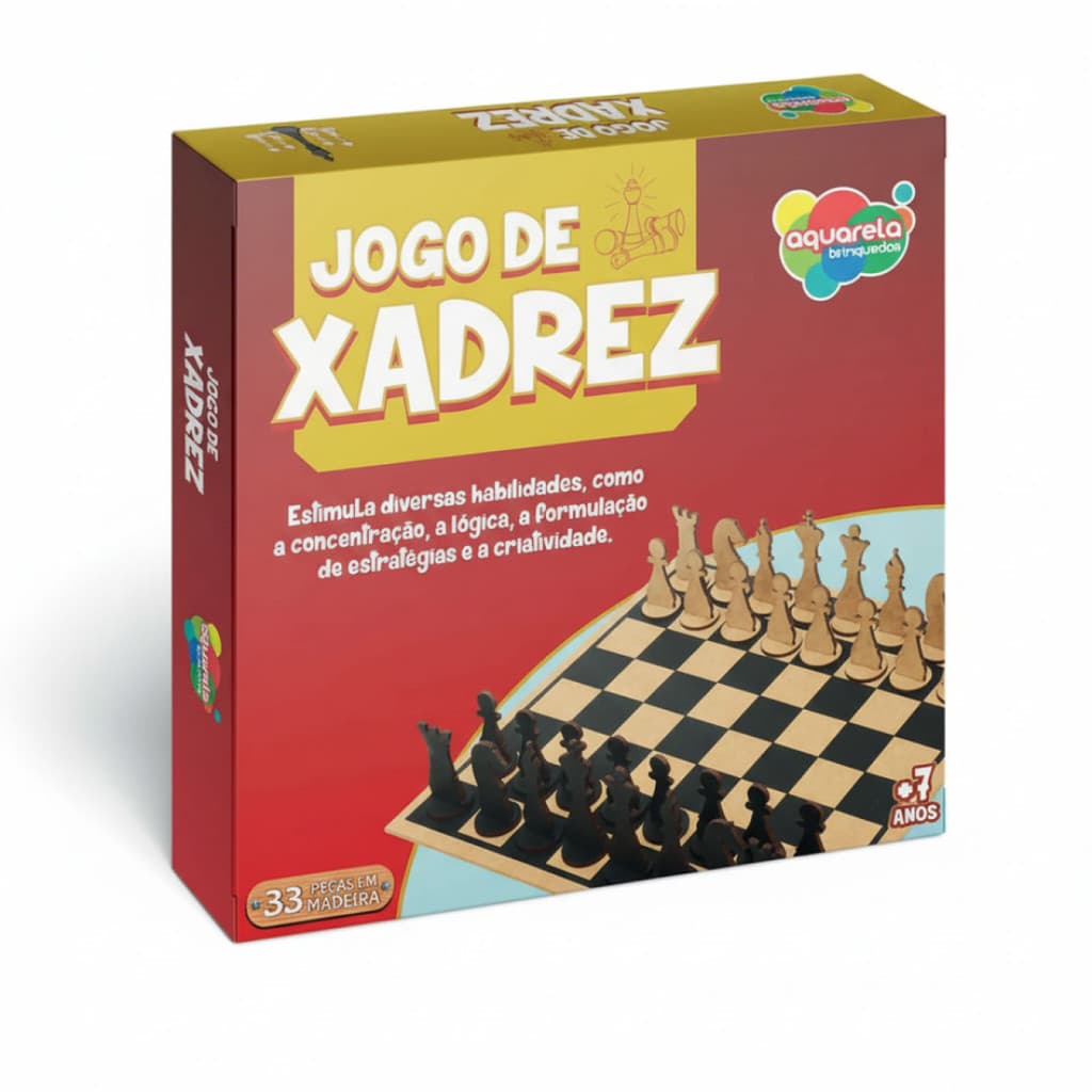 Xadrez Educatico em Mdf Tabuleiro E Peças Madeira