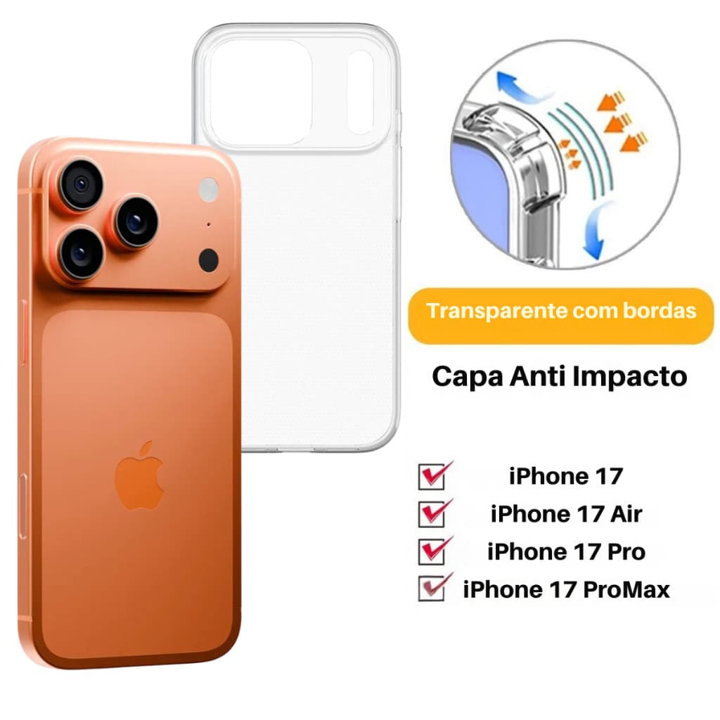 Capa Capinha Tpu Anti Impacto Transparente Para IPhone 17 Air 17 Pro 17 Pro Max