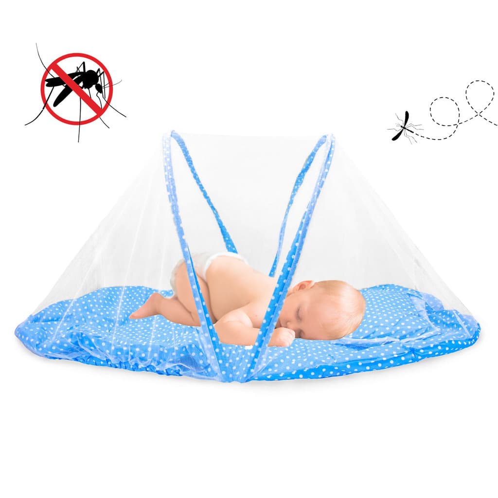 Mini Berço Portátil Acolchoado Azul com Mosquiteiro Proteção