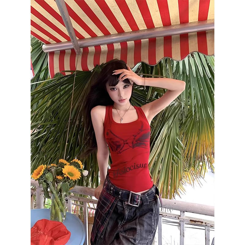 Seda gelo pequena camisola feminina roupa interior primavera verão novo estilo fino-ajuste exterior wear vermelho rosque
