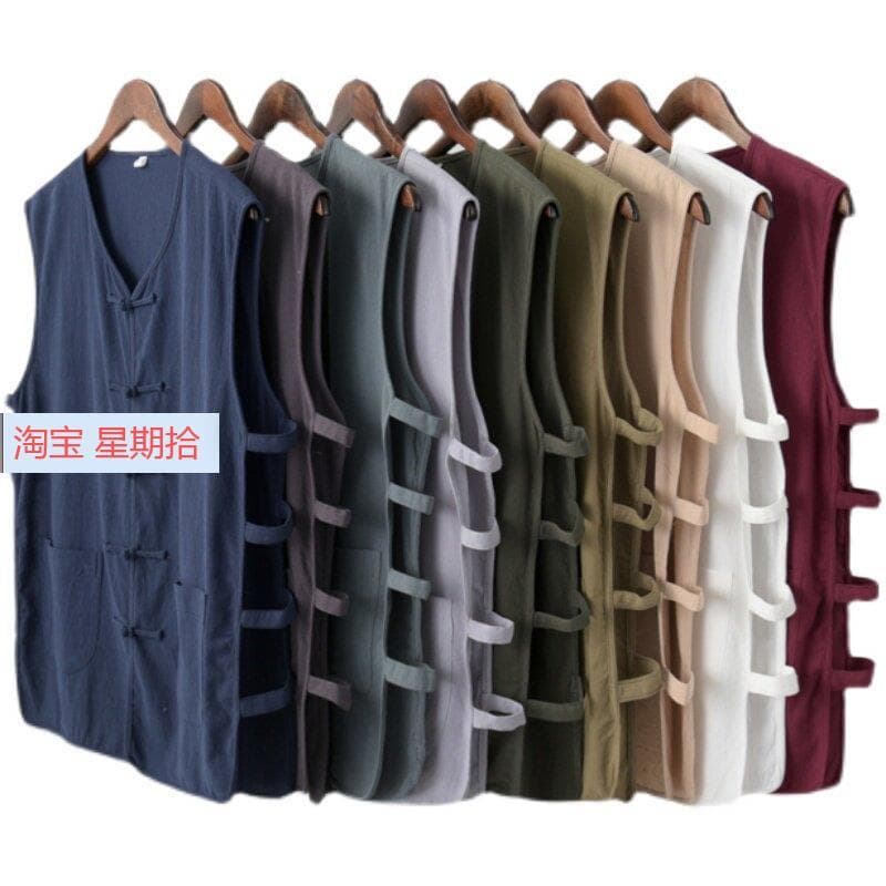 Verão All-Match algodão linho estilo chinês colete estilo chinês Tang terno colete masculino terno Retro Hanfu velho alf
