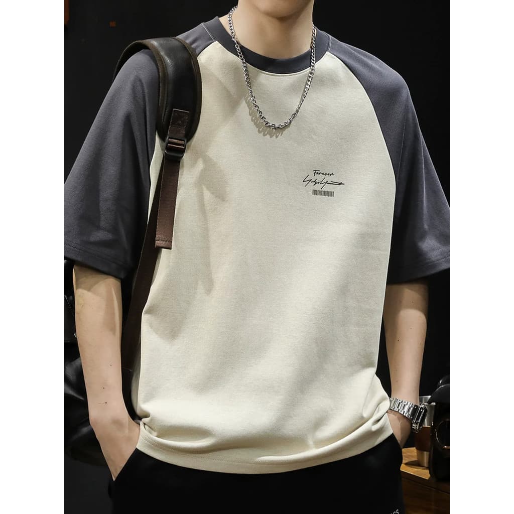Manga Raglan cor combinando camiseta de manga curta masculina solta tamanho grande verão 2026 novo estilo masculino pesa