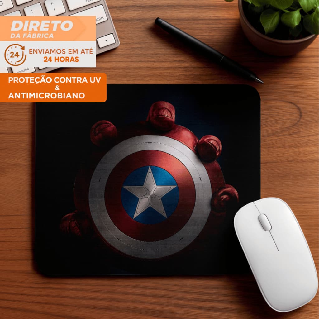 MousePad Grande Gamer Grande 25x18 Captain Capitão America Mouse Pad Grande RGB