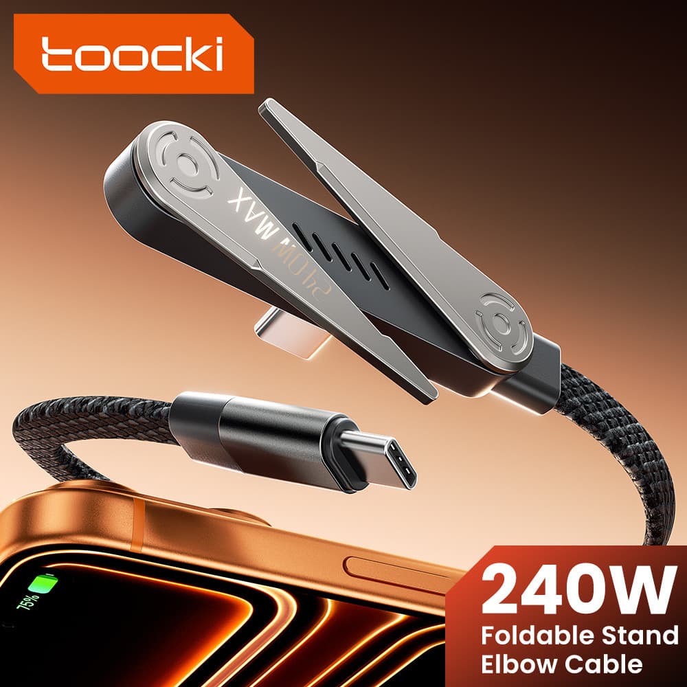 Cabo de Dados para Celular Toocki 240W com Suporte Dobrável e Conector Angulado para Jogos, Adequado para Carregamento d