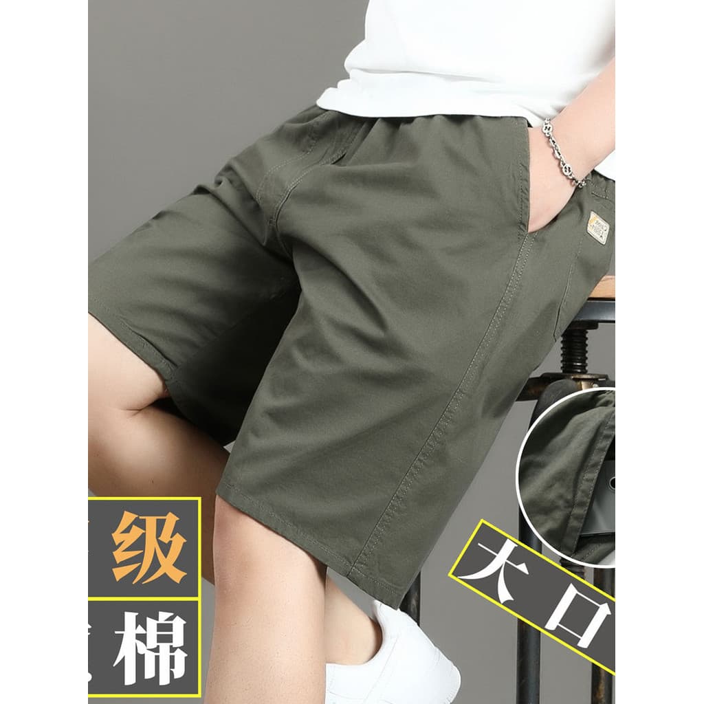 2026 novo estilo simples puro algodão Casual Shorts masculino verão fino solto calças de cinco pontos exército verde pra