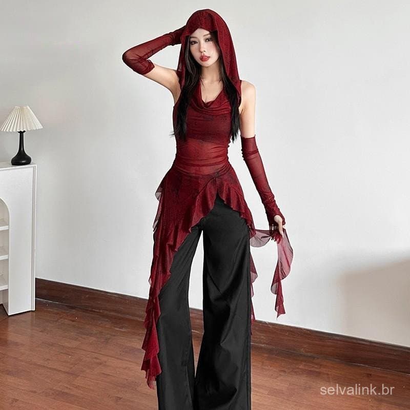 Abongbanghn Camiseta Sem Mangas Com Capuz , Top De Malha Para Mulheres , Slim Fit , Estilo Rua , Colete Menina Quente