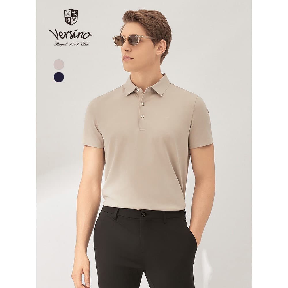Versino versino masculino estilo clássico negócios Casual genuíno ombro manga curta camisa POLO colorida All-Match na mo