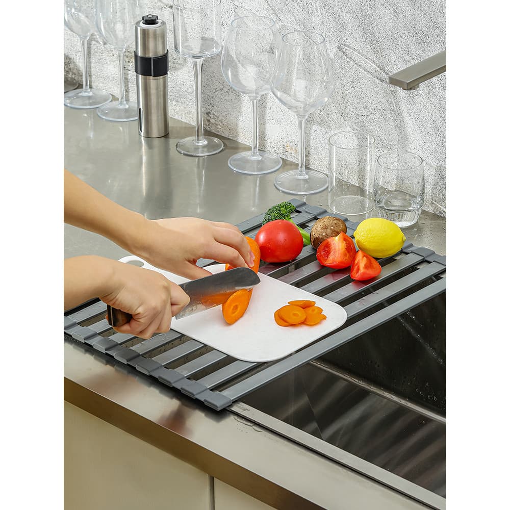 Pia da cozinha Rack de drenagem dobrável vegetal lavatório capa placa máquina de lavar louça filtro água rolo obturador