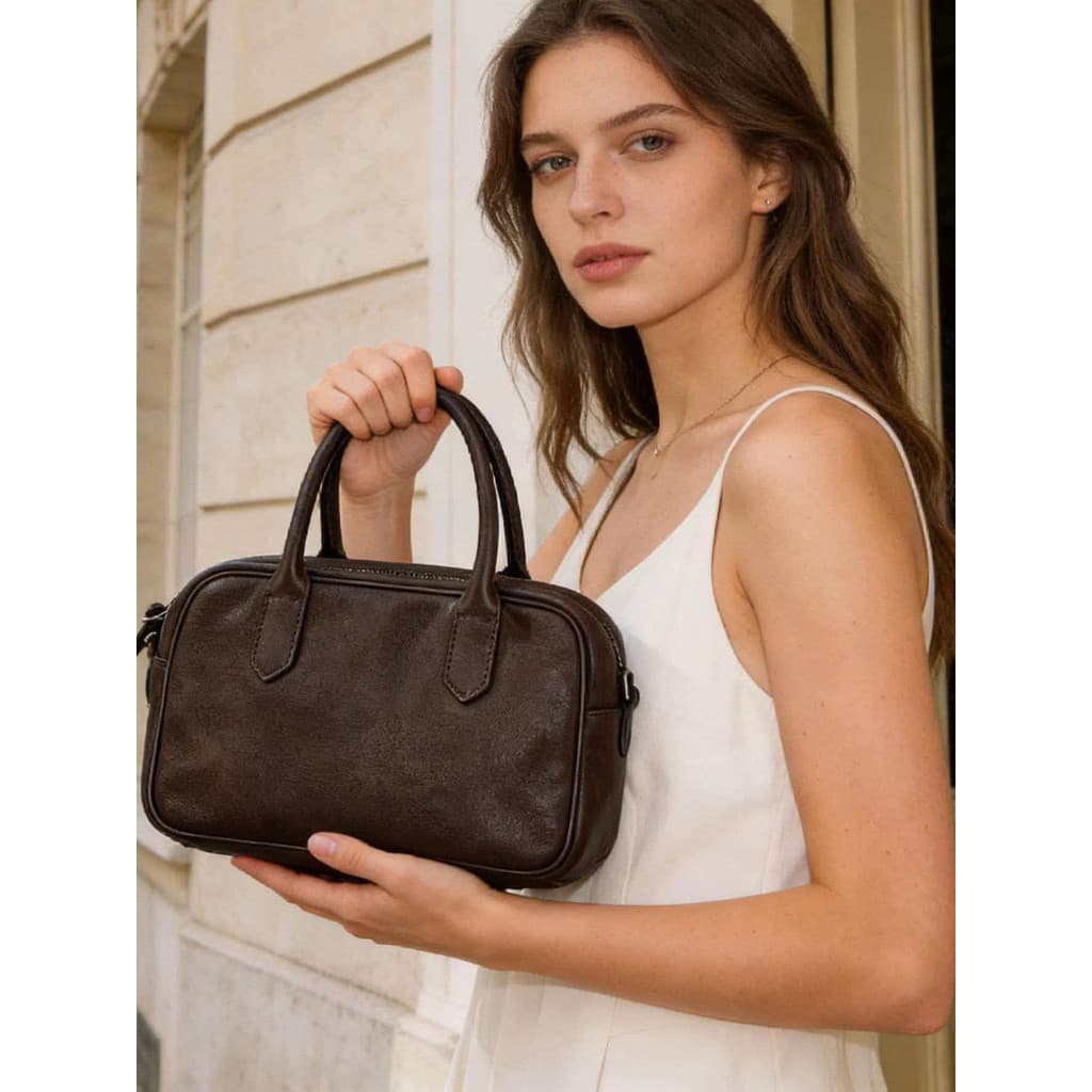 Saco 2026 novo estilo feminino saco vegetal curtido Casual simples portátil saco de boliche Commuter Retro grande capaci
