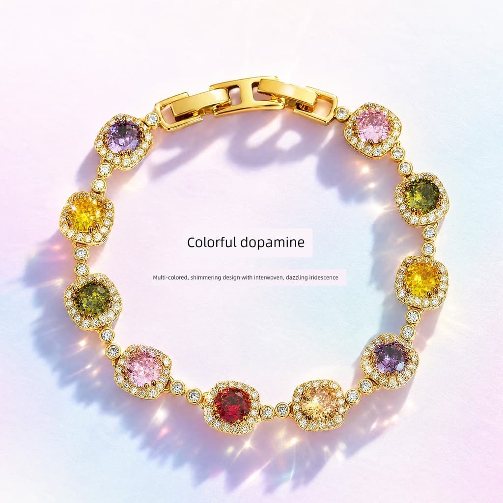 pulseira feminina pulseira Dopamina colorido zircão pulseira feminina 2026 novo estilo pulseira luz luxo nicho requintad