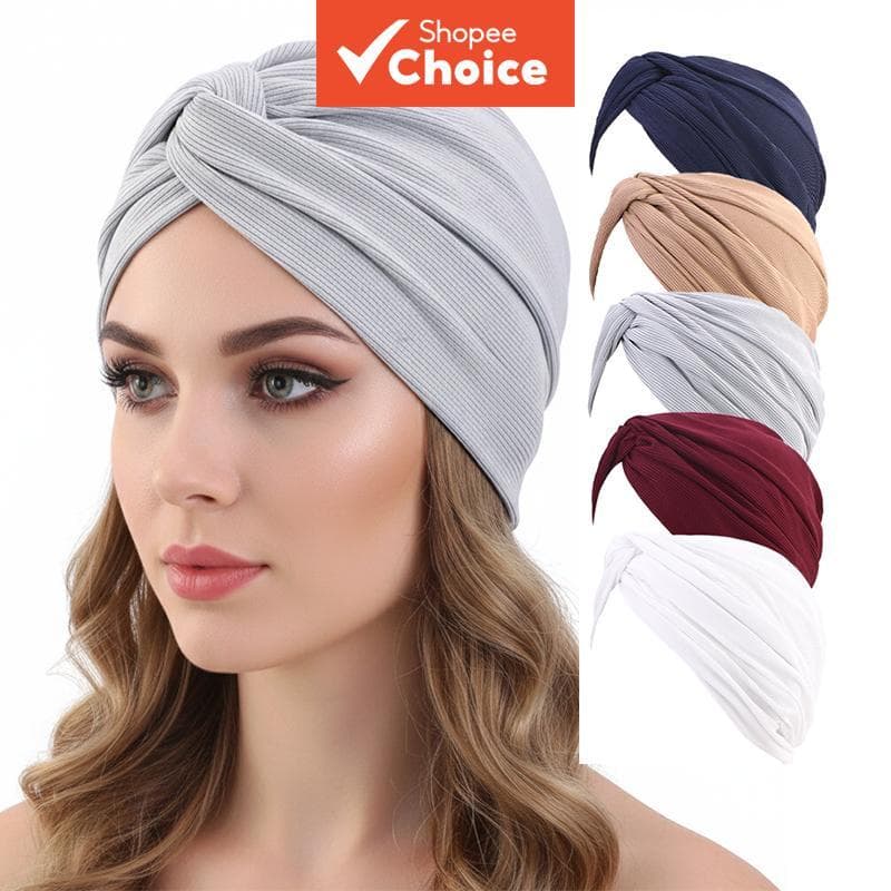 Lenço De Cabeça Turbante Indiano Da Moda Com Listras Finas Cruzadas