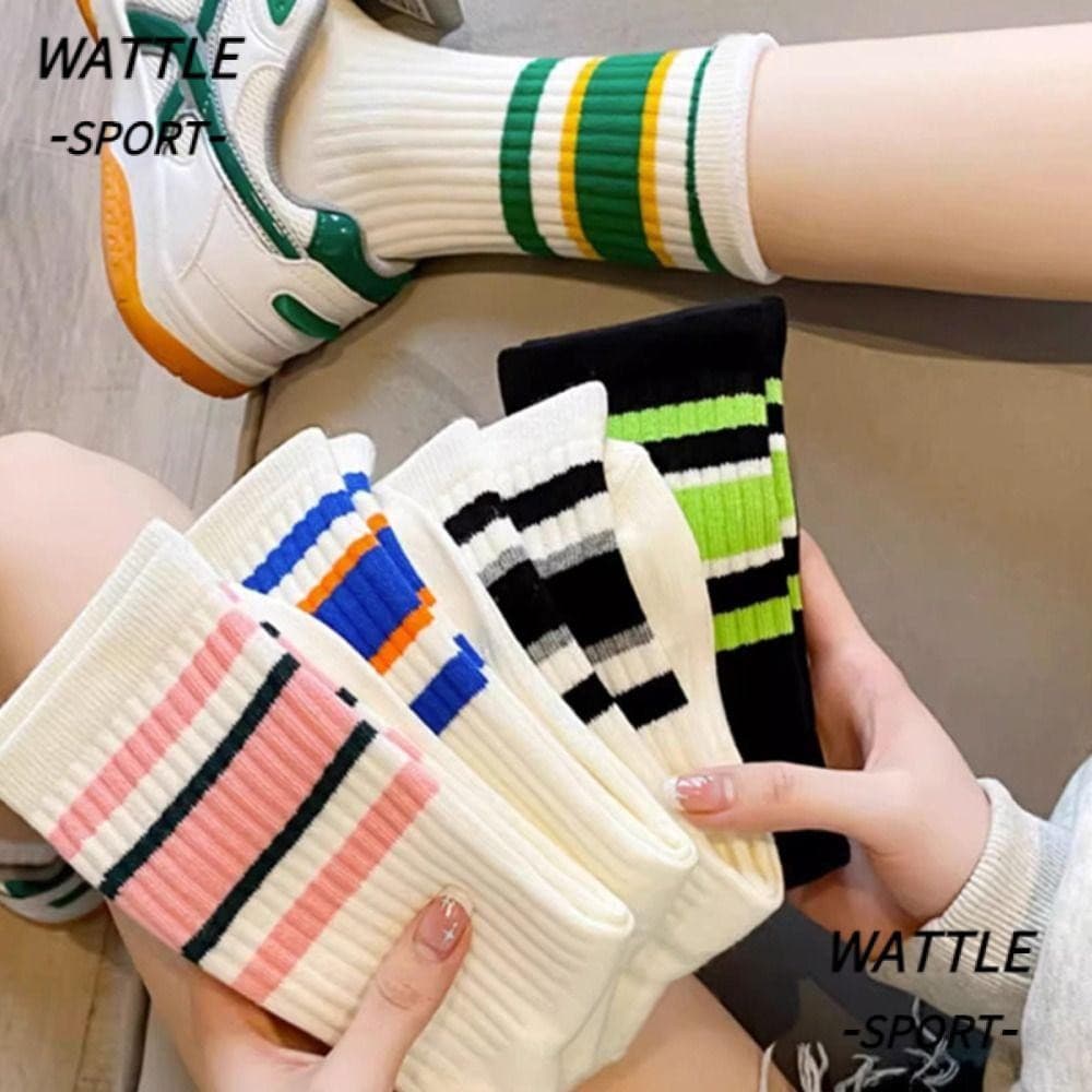 WATTLE 5 Pares De Meias Esportivas , Femininas Respiráveis E Confortáveis Listradas De Outono Inverno Para Casal