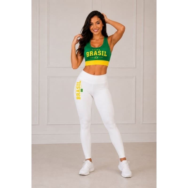 Kit Esportivo Feminino Seleção Brasil Top e Legging Verde Amarelo Tamanhos P ao GG
