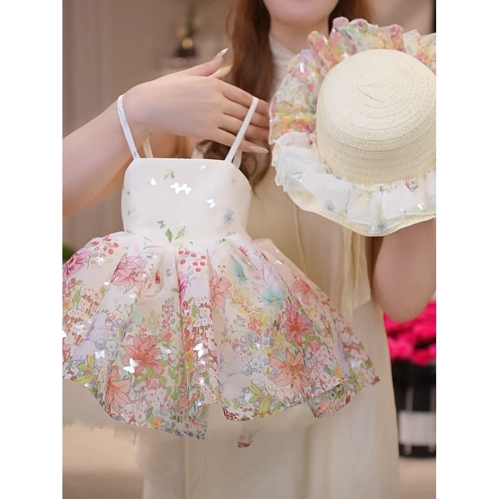 Meninas verão 2026 estilo doce Floral estilingue vestido feminino branco Bud saia novo estilo moda princesa saia