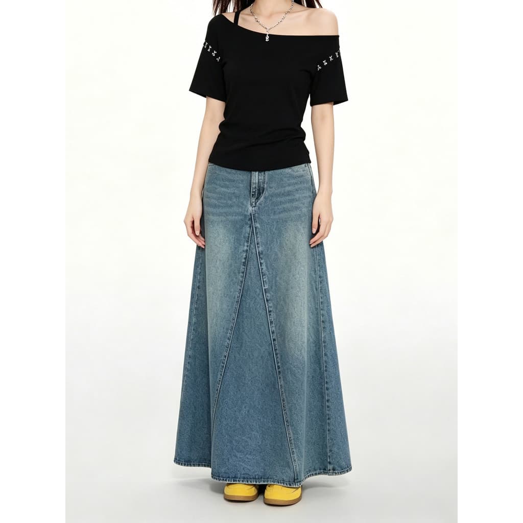 VERUMI coreano Retro lavado Denim saia feminina verão cintura alta grande balanço Design saia de comprimento médio