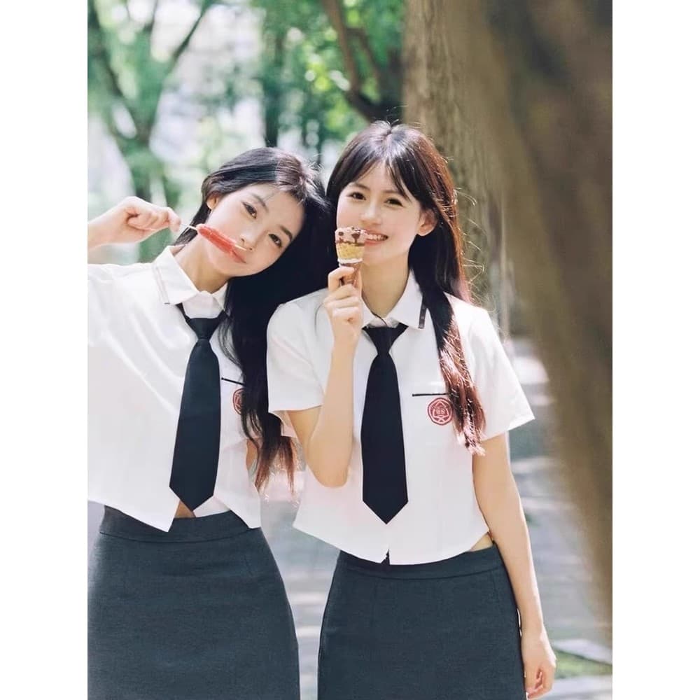Original coreano uniforme escolar branco de cintura estreita camisa de manga curta feminina 2026 verão estilo Preppy JK
