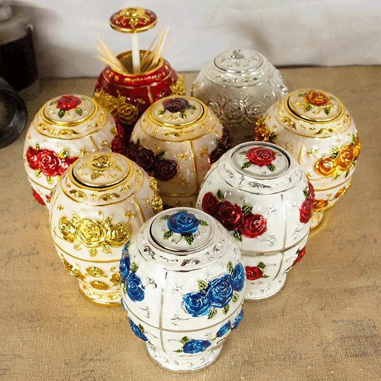Criativo casa decorações de Metal cor-banhado palito Jar caixa bens domésticos fundo plano em forma de ovo palito titula