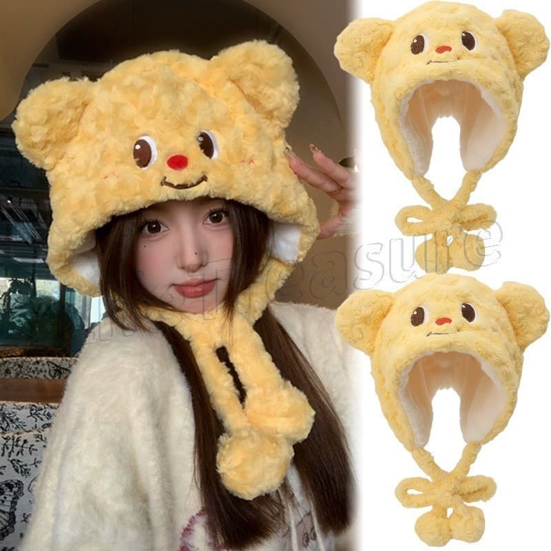 Gorro Peludo Butter Bear – Boné Fofo Em Formato De Animal Para Mulheres , Meninas , Roupas De Rua Chapéu Quente De Pelúc