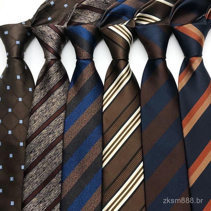 Luxo 8CM Gravatas Masculinas Listrado Marrom Formal Clássico Vestido Gravata Corbatas De Negócios Jacquard Tecido De Pes