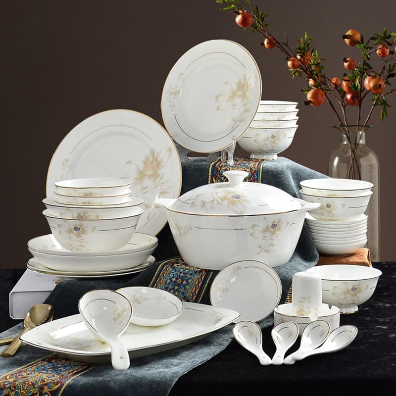 Conjunto de talheres de mesa tigela osso doméstico China tigela prato conjunto doméstico europeu tigelas pratos pauzinho