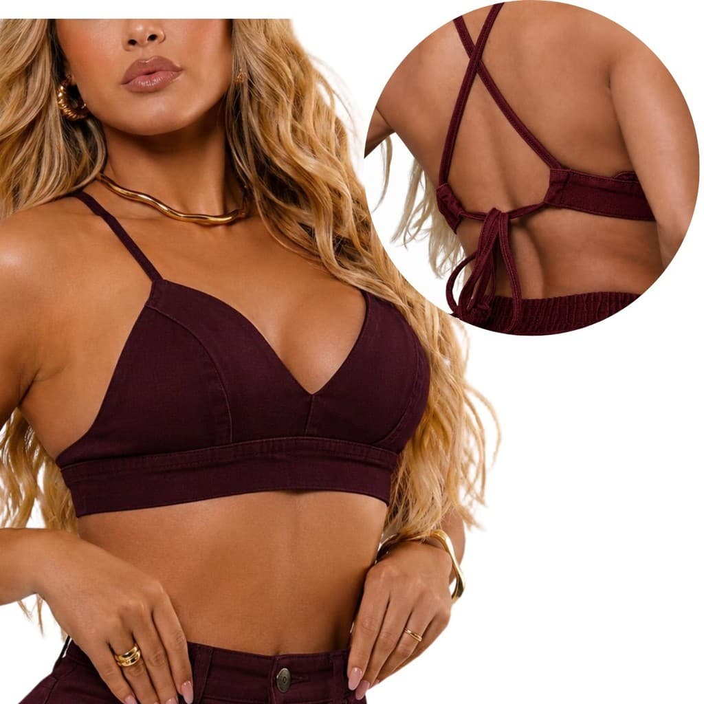 Cropped Top Jeans Lycra Regulavel Ajustavel Feminino Respiravel