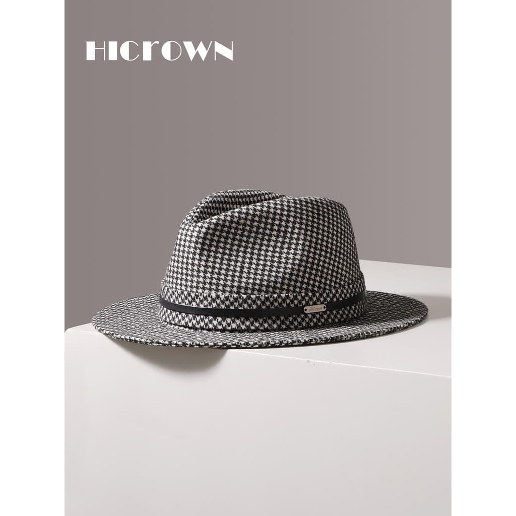 W inverno novo estilo clássico Houndstooth lã chapéu de aba larga masculino feminino Retro estilo britânico de aba plana