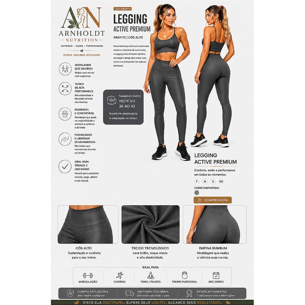 Legging Power Fit Grafite – Cós Alto | Arnholdt Nutrition