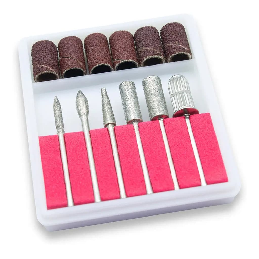Kit 6 Brocas E 6 Lixas Refil Lixadeira Elétrica Unhas Gel Broca Lixa Manicure Pedicure Marrom Liso