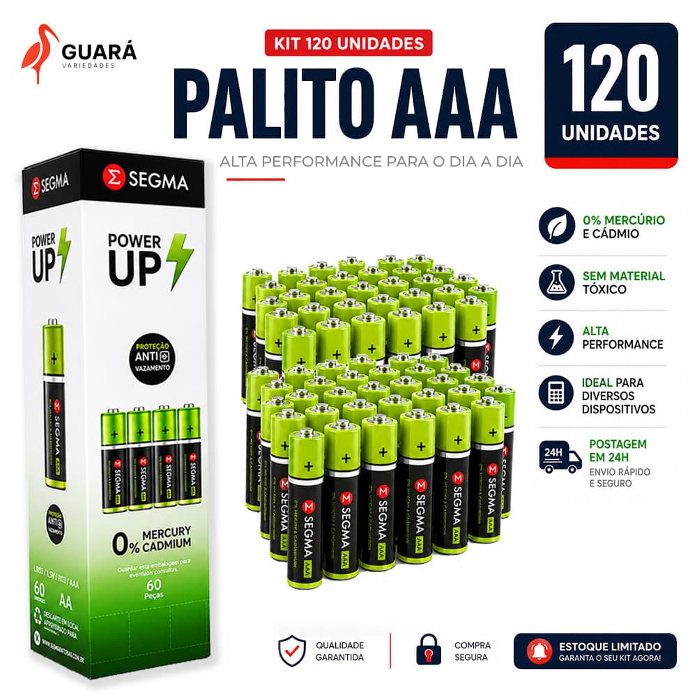 Pack 8 a 60 Und 3A Tipo Fina AAA Palito GOLDENUTRA | para Mouse e Teclado Sem Fio Envio Express