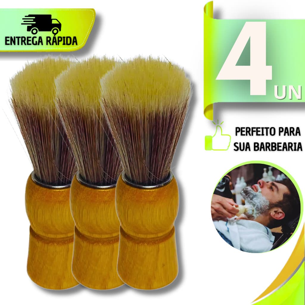Presente Pincel De Barbear Para Barbearia Profissional Domestico Cerdas Macias Cabo Madeira Premium