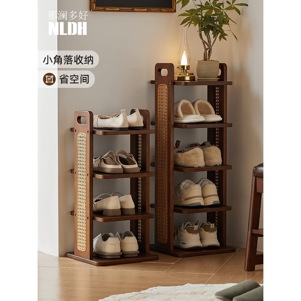 Porta doméstica Multi-camada de madeira maciça sapato rack porta entrada rack estreito simples Rattan sapato armário can