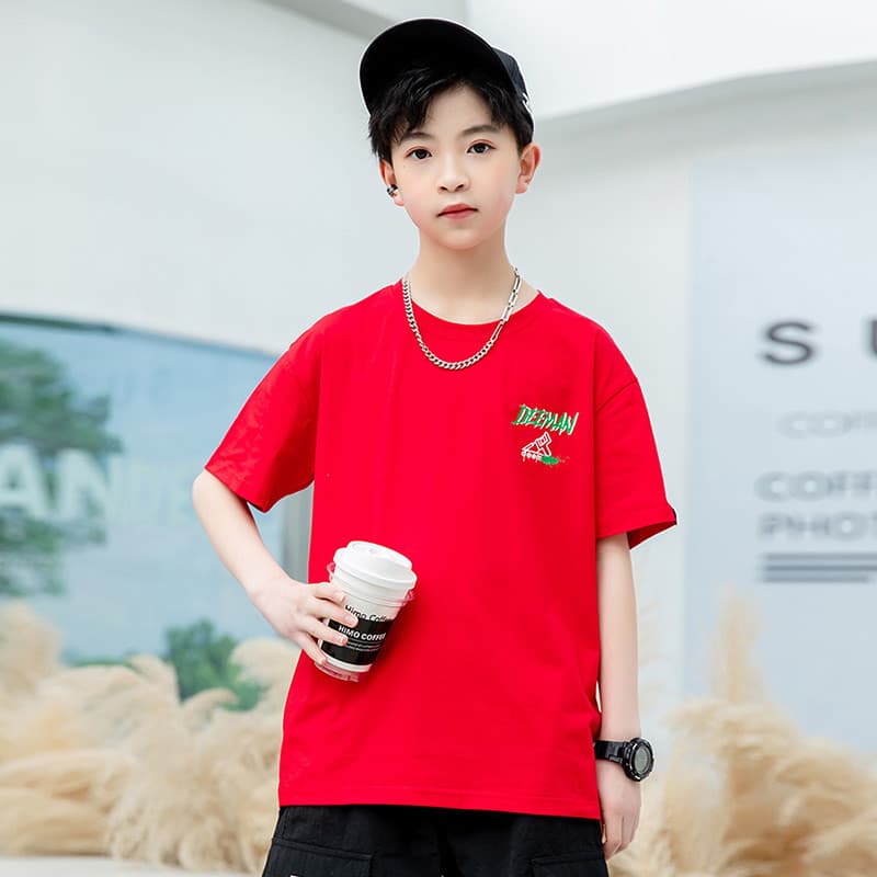 GILE Camiseta infantil de manga curta para meninos, camiseta de algodão puro, verão para meninos grandes, roupas infanti