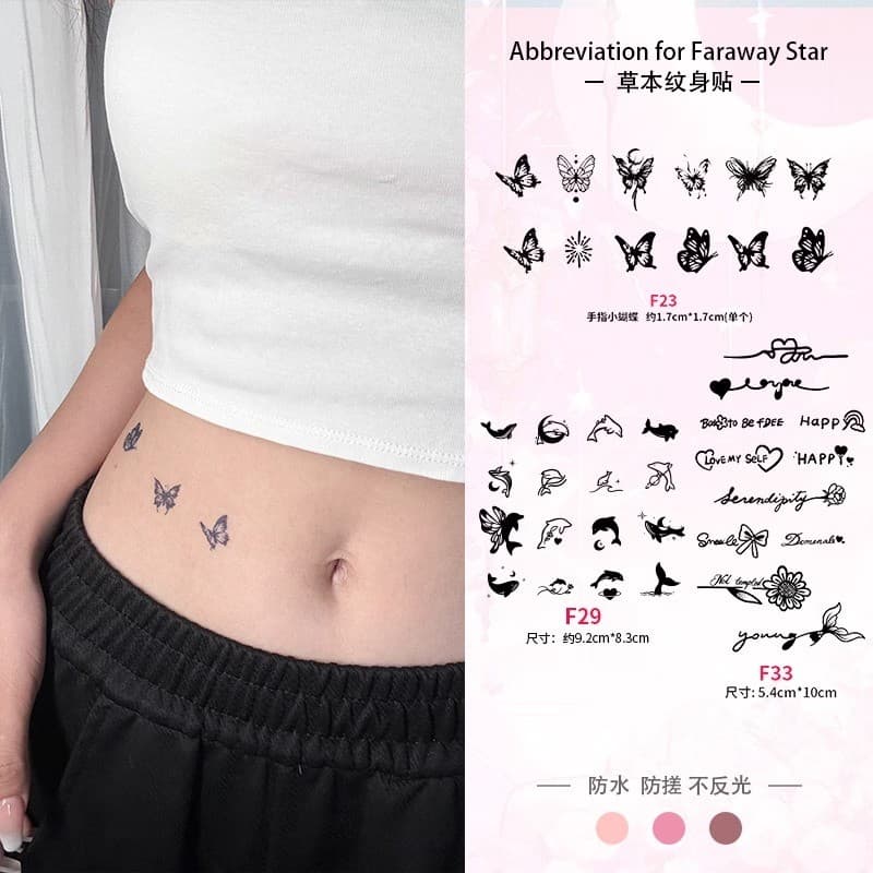 Rosa pequena borboleta dedo padrão suco de ervas tatuagem adesivo feminino à prova dwaterproof água de longa duração Ant