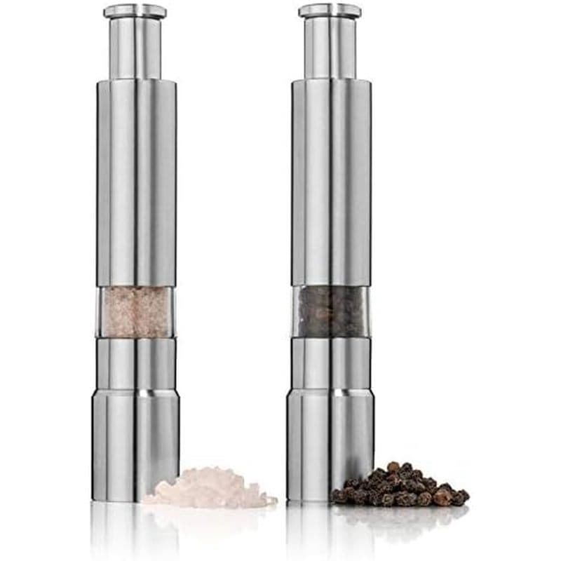 Conjunto De Moedor De Sal E Pimenta Com 2 , Botão De Aço Inoxidável Polegar De Design Moderno , Para Preta , Marinho Do