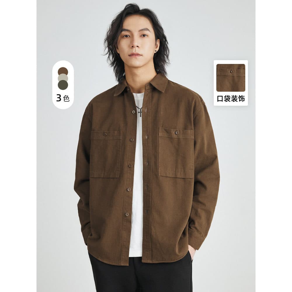 2024 primavera outono novo estilo puro algodão japonês estilo geral camisa masculina de manga comprida solta bolso duplo