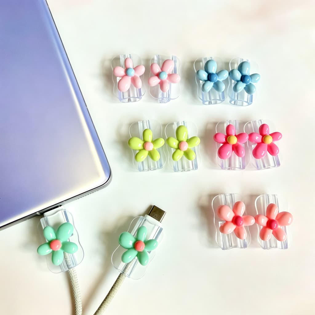 2 Pçs Bonito 3D Flor Mudança Carregador Protetor Capa Universal Linha Protetores Organizador Enrolador Acessório