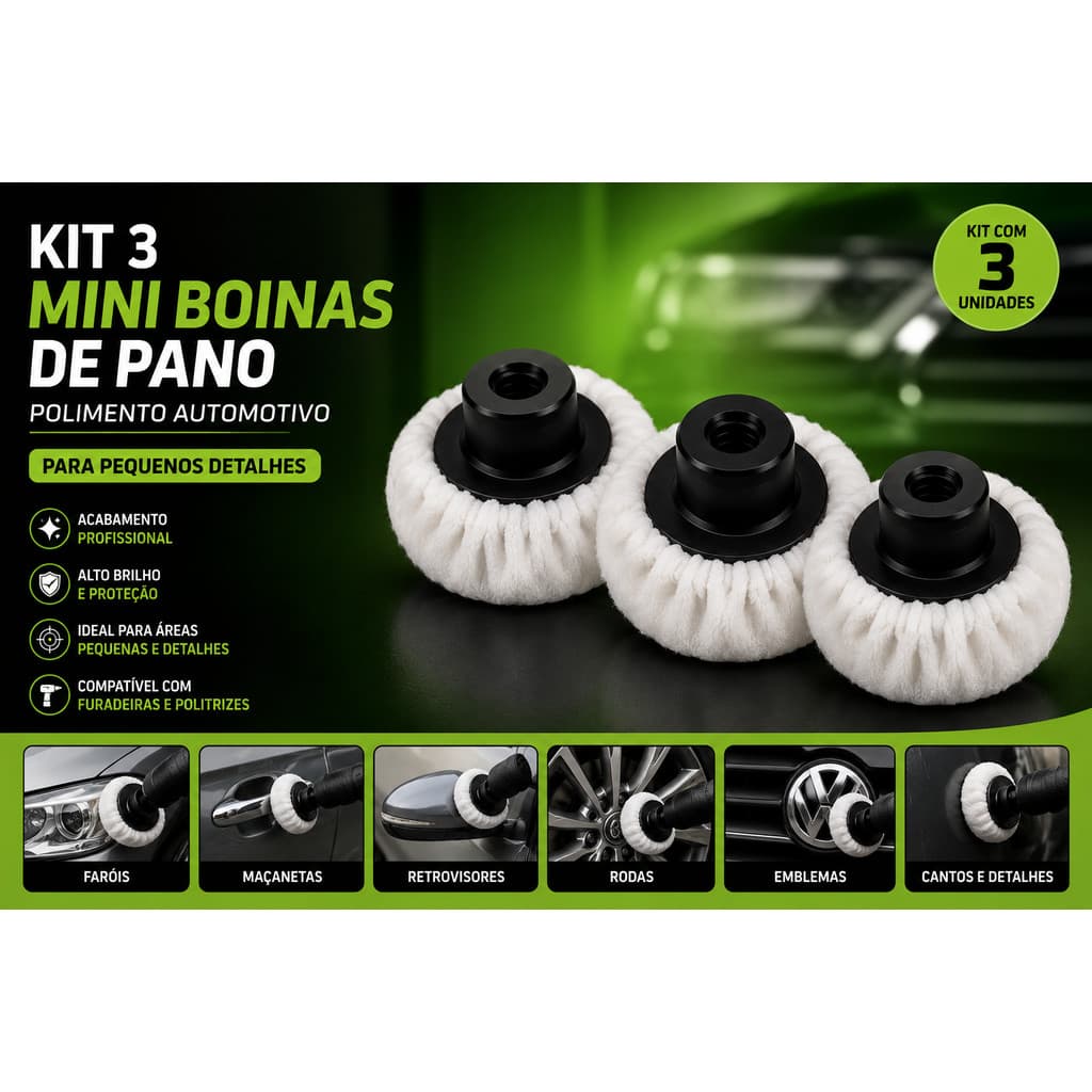 Kit 3 Mini Boinas De Pano Para Polimento Automotivo Profissional Detalhamento Alto Brilho