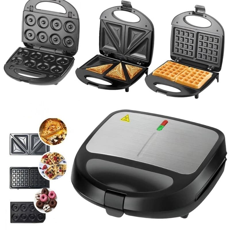 3 Em 1 Portátil Sanduicheiras Waffle Donuts Fast Antiaderente 110V/220V Pés Antiderrapantes