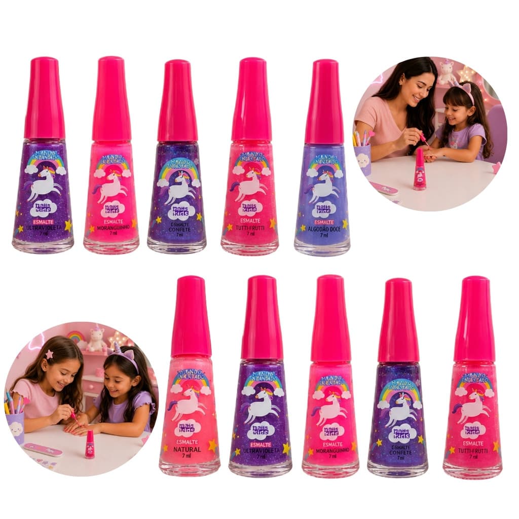 Kit 10 Esmalte Unicôrnio Infantil Safira Teen