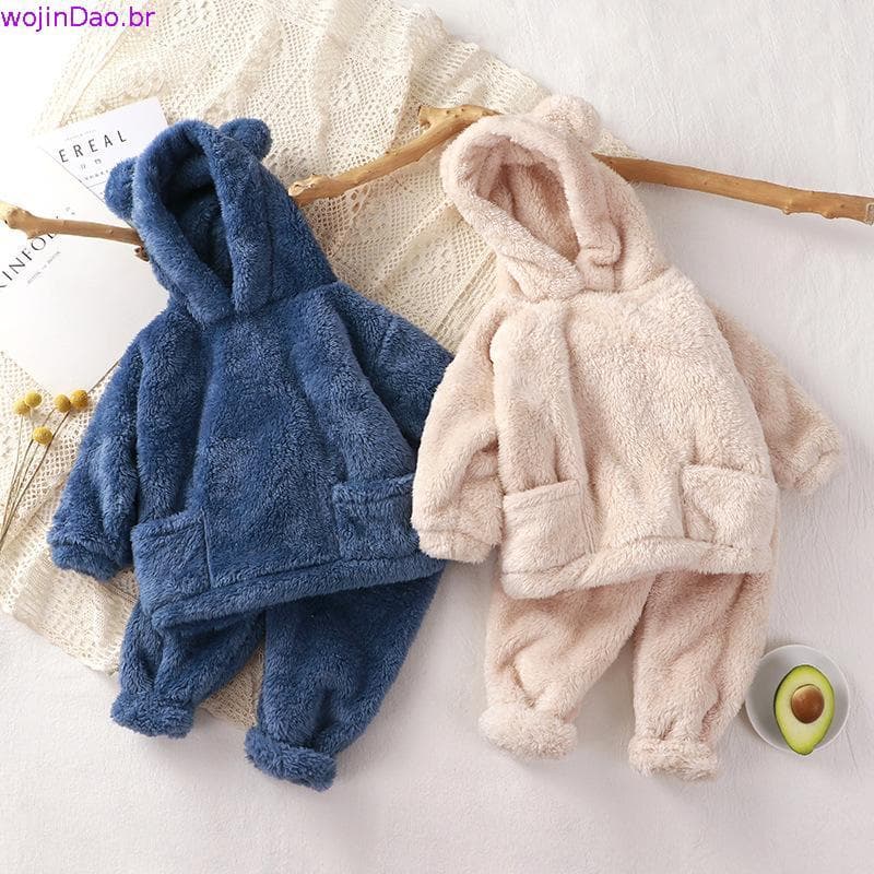 Roupas Infantis Conjuntos De Inverno Meninos Meninas Velo Fato Esportivo Quente Cseta Com Capuz + Calças 2Pcs 1-5 Anos