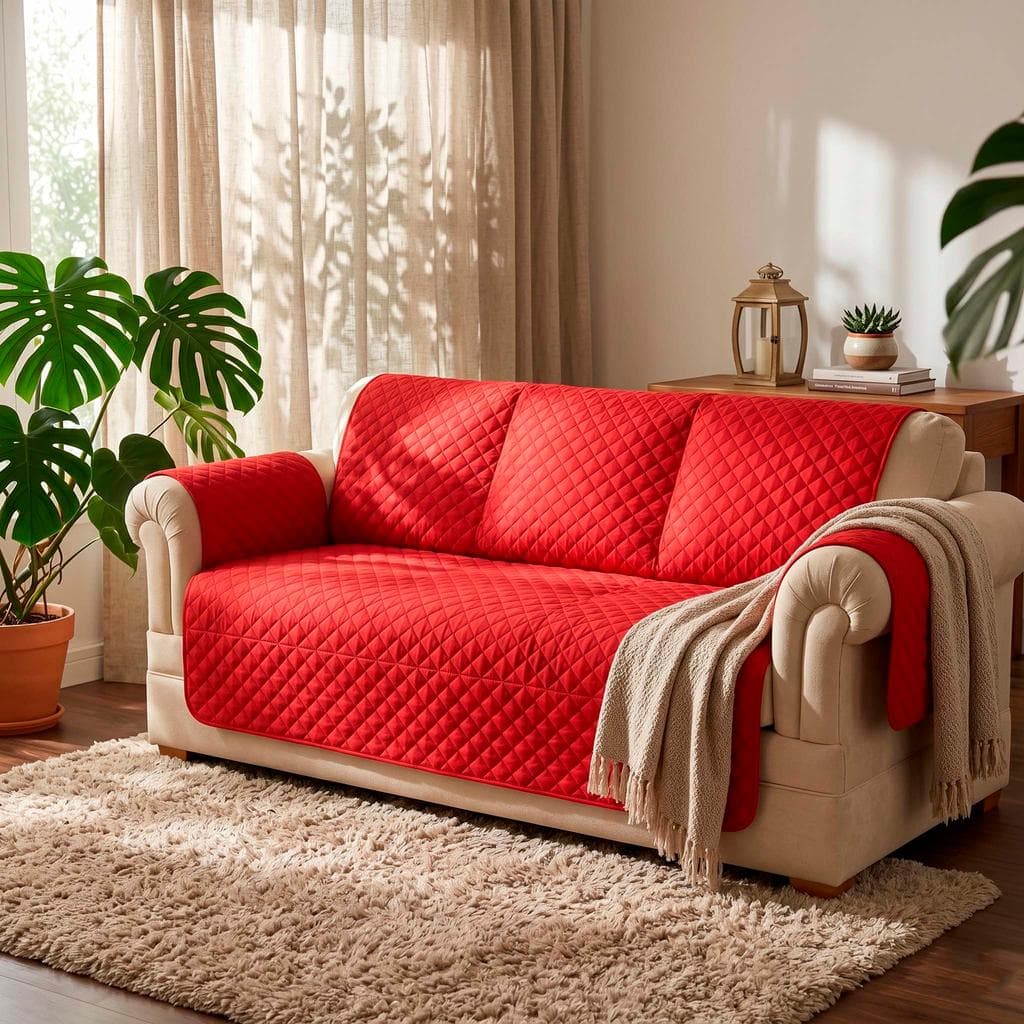 Capa Impermeável Proterora para Sofá 2 ou 3 Lugares Matelado Com Bolso Lateral Vermelho Proteção Elegante