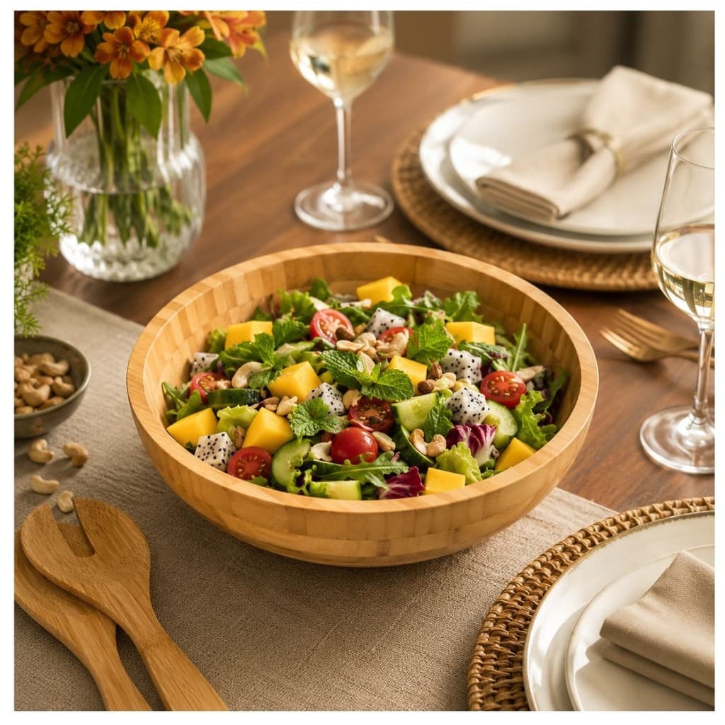 Saladeira de Bambu Natural Polido 25cm Higiênico Sustentável Ecológico
